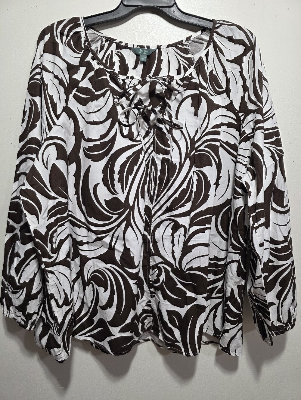 NWT Terra & Sky 3X Blouse Brown Ivory Floral Plus Size 24W-26W Long Sleeve - Picture 3 of 5